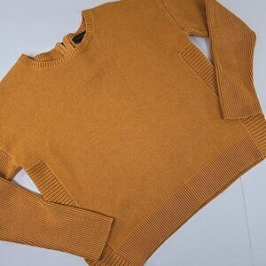 TAHARI WOMEN'S SIZE LARGE MUSTARD YELLOW SWEATER BACK ZIPPER CREW NECK ZIPPER...